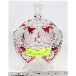 VINTAGE CRYSTAL RED ROSE DESIGN CANDY DISH WITH