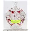 Image 1 : VINTAGE CRYSTAL RED ROSE DESIGN CANDY DISH WITH