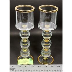 PAIR OF CRYSTAL CANDLE HOLDERS WITH GOLD TONED