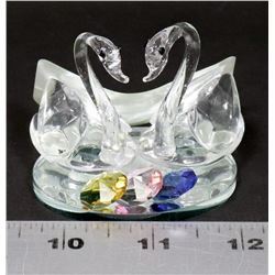 SMALL CRYSTAL DISPLAY OF 2  SWANS WITH YELLOW,