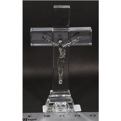 CRYSTAL STANDING CROSS WITH JESUS DEPICTION