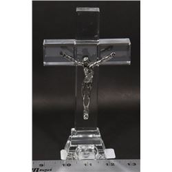 CRYSTAL STANDING CROSS WITH JESUS DEPICTION