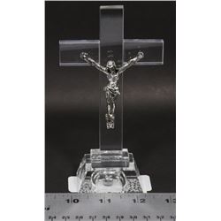 SMALLER CRYSTAL STANDING CROSS WITH JESUS