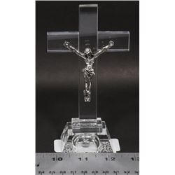 SMALLER CRYSTAL STANDING CROSS WITH JESUS