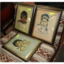 LOT OF 3 FRAMED NATIVE CHILDREN PICTURES