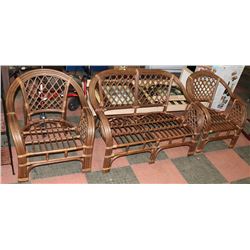 WICKER LOVE SEAT & TWO CHAIRS