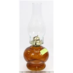AMBER COLORED COAL OIL LAMP.