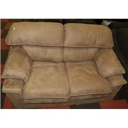 LIGHT BROWN FABRIC LOVE SEAT. FURNITURE 61"