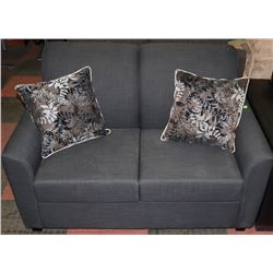 DARK GREY FABRIC LOVE SEAT WITH ACCENT CUSHIONS