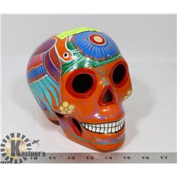 MEXICO SUGAR SKULL ORANGE FACE BLUE FLOWER