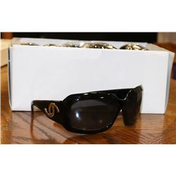 BOX OF BLACK DESIGNER SUNGLASSES.