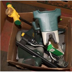 BOX OF ASSORTED YARD TOOLS