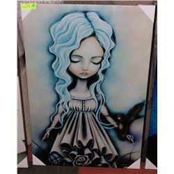 YOUNG GIRL WITH HUMMINGBIRD ART ON CANVAS