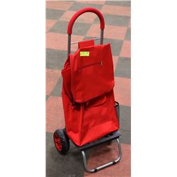 RED CANVAS SHOPPING CART WITH WHEELS