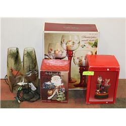 LOT OF CHRISTMAS CANDLE HOLDERS AND DECORATIONS