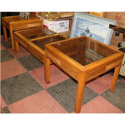 OAK COFFEE TABLE AND END TABLE SET