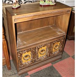 WOOD CARVED STYLE 3 DOOR CABINET.  36" X 14" X 42"