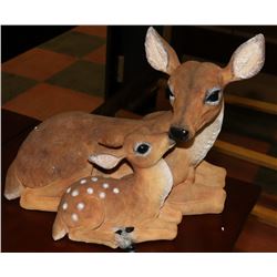 LARGE DOE WITH FAWN STATUE 12"