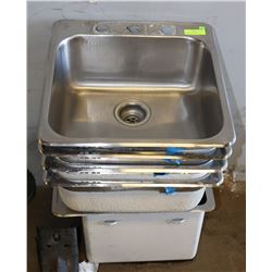 LOT OF 5 STAINLESS STEEL SINKS  WITH DRAIN AND