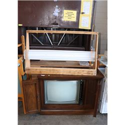 CONSOLE TV SOLD WITH DRESSER MIRROR AND LIGHT