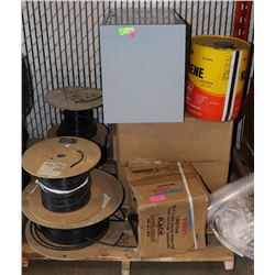 PALLET OF ASSORTED WIRE,FILING CABINET AND MORE