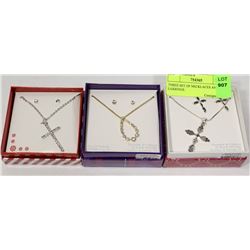 THREE SETS OF NECKLACES AND EARRINGS.