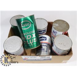 LOT OF 7 VINTAGE OIL CANS FULL