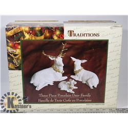 BOX OF TRADITIONS THREE PIECE PORCELAIN DEER