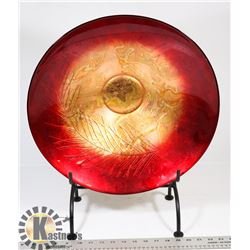 LARGE RED HOME DECOR DESIGNER DISH ON IRON