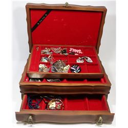 ESTATE WOOD JEWELLERY BOX WITH CONTENTS