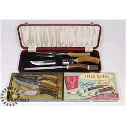 LOT W/ STEAK KNIVES & 3PC CARVING SET