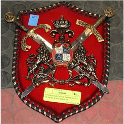VINTAGE METAL ON FABRIC COAT OF ARMS WALL DISPLAY