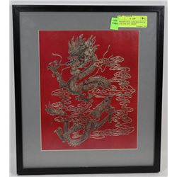 DRAGON ON CHINESE RED ALBUM LEAF, INK AND BRIGHT