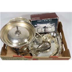 BXO WITH CHAFING DISH, TRAY AND GRAVY BOWL.