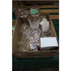 Box of Assorted Glasses; Lighter;  Cards & Jewelry