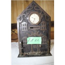 Metal Building Bank with Clock Insert ' A.R. Paris'