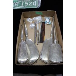 Box of Sterling Silver Dresser Sets & 4 pcs of Sterling Silver Jewelry