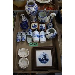 Box of Delft Blue Items and Miscellaneous