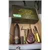 Image 1 : Military Ammunition Box and a Variety of Shell Casings & Powder Holder