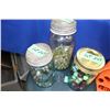 Image 1 : 3 Jars of Marbles (Cat's Eyes and PeeWee)