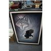 Image 1 : Large, Framed Eagle & Wolf Picture on Fabric