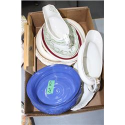 Gravy Boats; Plates & a Blue Bowl (11 pcs)