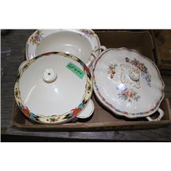 2 Lidded Serving Bowls and 1 Side Bowl