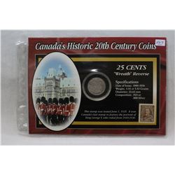 Canada Twenty-Five Cent Coin (1) & 2¢ Stamp