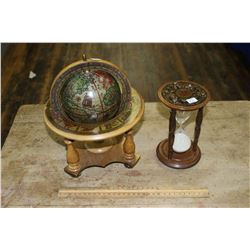 Small Globe in a Stand and a Sand Timer