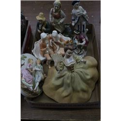 Box Lot of Figurines (6) and 1 Plaque