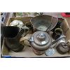 Image 1 : Box with Copper Pitcher; Skuttle; Teapot; Atomizer; Brass Cream & Sugar; etc.