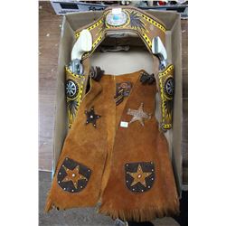 Child's Leather Vest; Holster and 2 "Young Buffalo Bill" Cap Guns
