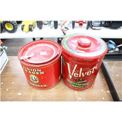 Two Tobacco Tins:  "Union Leader" and "Velvet"