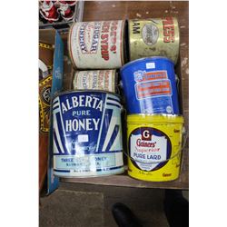 Flat of Tins:  2 Syrup, 2 Lard, 1 Jam and 1 Honey